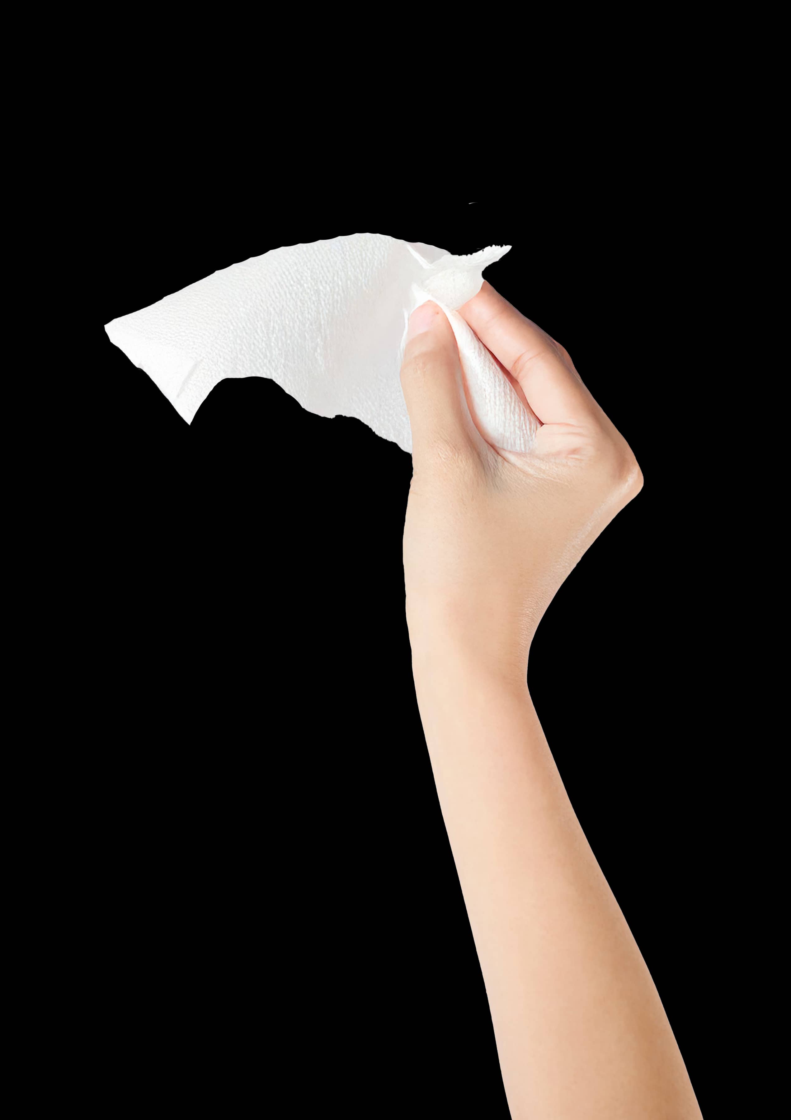 Hand holding a used plastic tissue for disposal