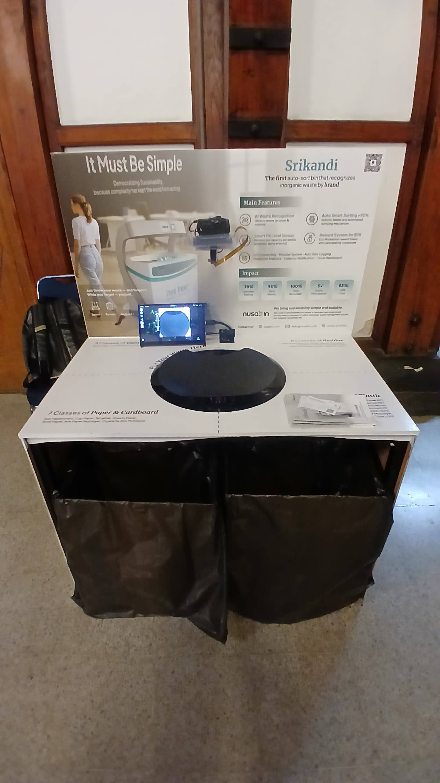 Front view of Srikandi smart waste bin at Bandung Sustainability Summit 2025