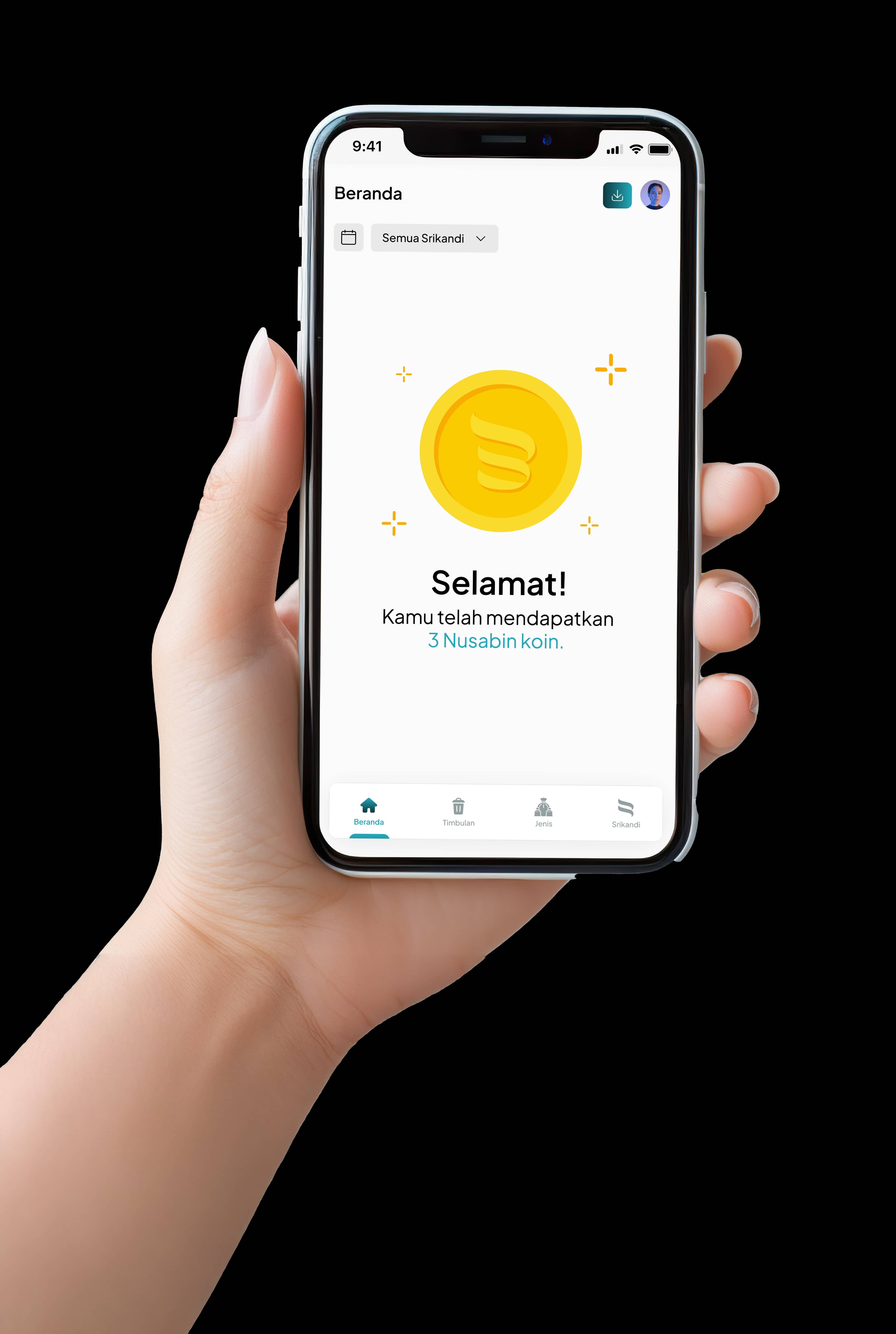 SadewaApp dashboard showing reward confirmation without backgrounds